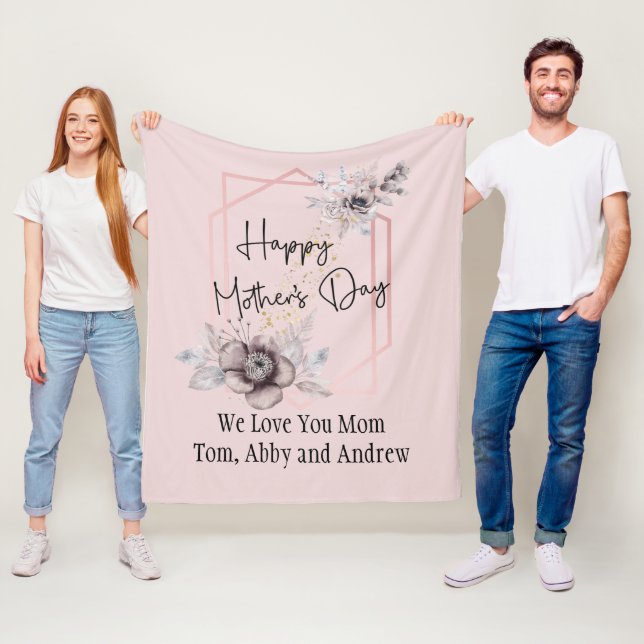 Pink Blue Purple Floral Mother's Day Personalized Fleece Blanket (In Situ)