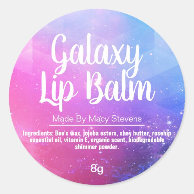 Pink Blue Purple Galaxy Coloured Lip Balm Labels (Front)