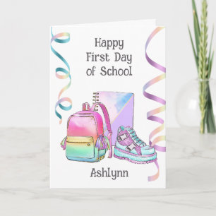 Pink Blue Purple Happy First Day of School Card