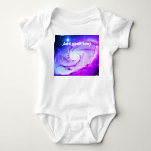 Pink blue purple Nebula galaxy add your text name Baby Bodysuit