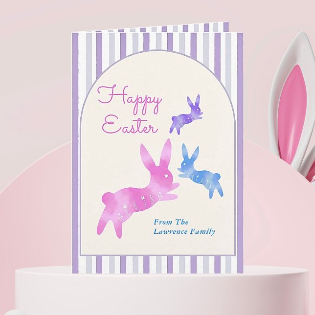Pink Blue Purple Watercolor Bunny Custom Easter   Holiday Card (Creator Uploaded)