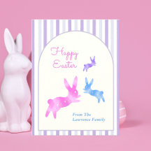 Pink Blue Purple Watercolor Cute Bunny Easter 