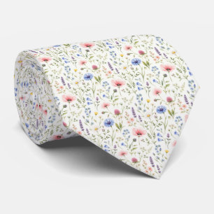 Pink Blue Purple Wildflowers Groomsmen Wedding  Tie
