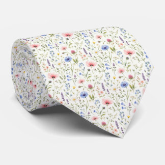 Pink Blue Purple Wildflowers Groomsmen Wedding  Tie