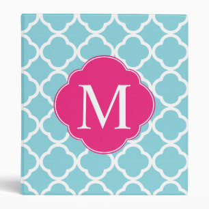 Pink Blue Quatrefoil Monogram Binder