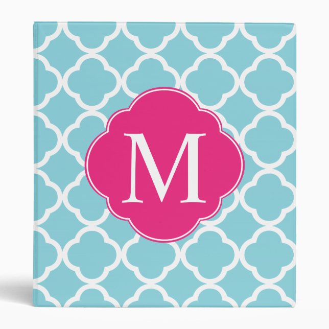 Pink Blue Quatrefoil Monogram Binder (Front)
