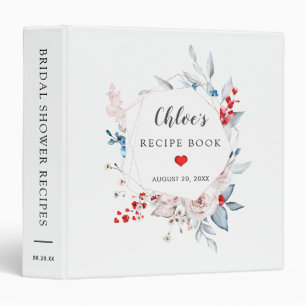 Pink Blue Red Floral Bridal Shower Recipe Book Binder