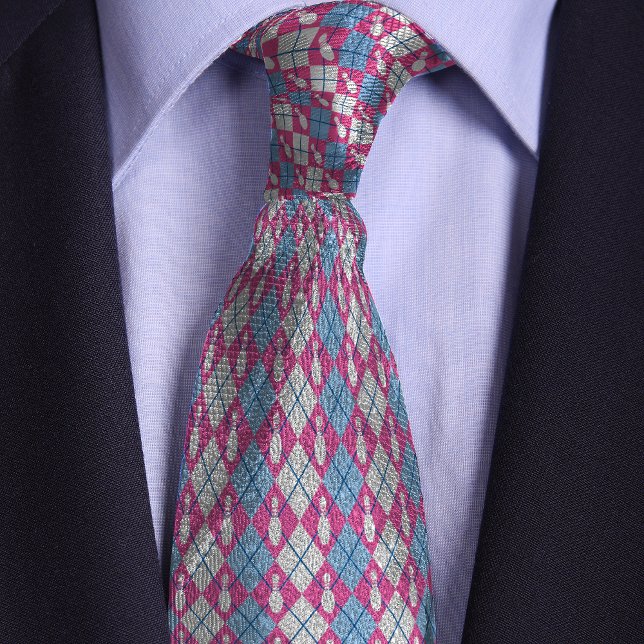 Pink & Blue Retro Argyle Bowling Pin Tie (Creator Uploaded)