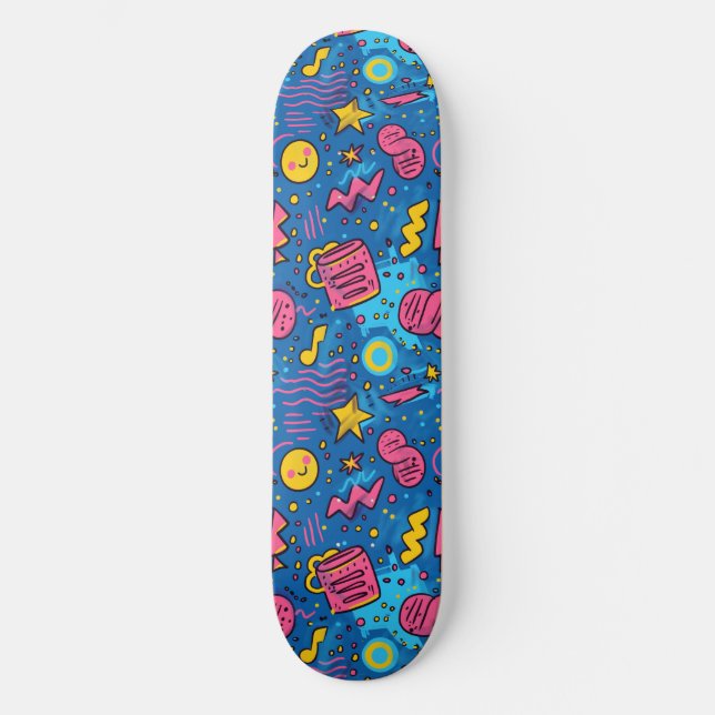 Pink Blue Retro Y2K Checker Design Skateboard (Recto)