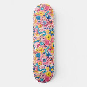 Pink Blue Retro Y2K Unique Design Skateboard