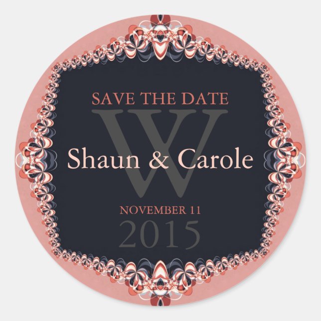 Pink+Blue Ribbons Monogram Save the Date Sticker (Front)
