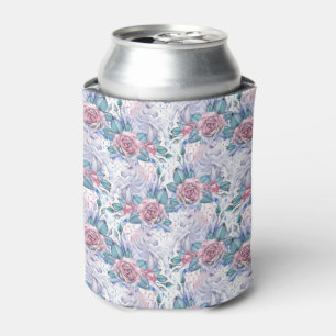 Pink & Blue Rose Pattern Can Cooler