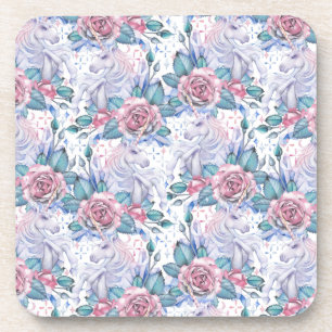 Pink & Blue Rose Pattern Coaster