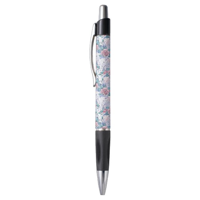 Pink & Blue Rose Pattern Pen (Top (Vertical))