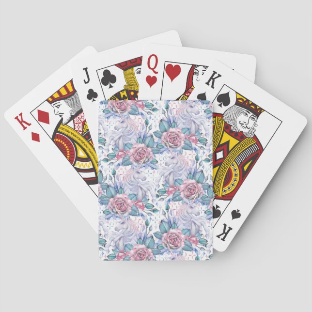 Pink & Blue Rose Pattern Playing Cards (Back)