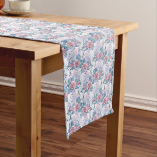 Pink & Blue Rose Pattern Short Table Runner