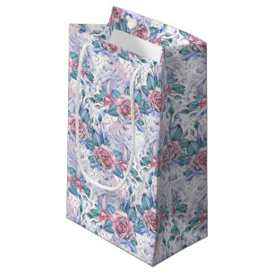Pink & Blue Rose Pattern Small Gift Bag