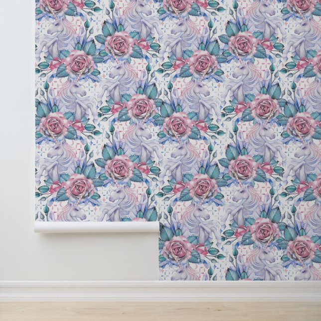 Pink & Blue Rose Pattern Wallpaper (Application)