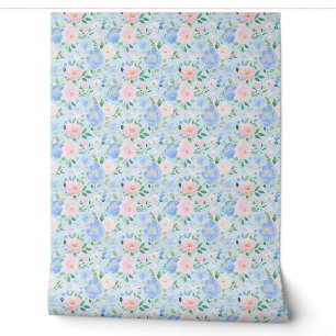 Pink Blue Roses Pastel Blue Wallpaper