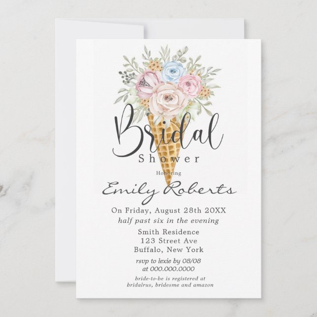 Pink Blue Sage Ice Cream Cone Bridal Shower  Invit Invitation (Front)