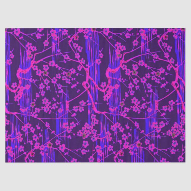 PINK BLUE SAKURA FLOWERS Japanese Floral Pattern Tissue Paper (Front)