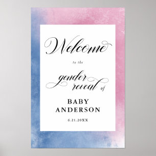 Pink & Blue Script Gender Reveal Welcome Poster