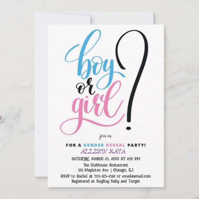 Pink Blue Signature Collection: Celebrate Invitation (Front)