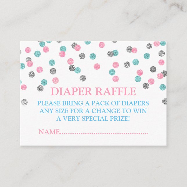 Pink Blue Silver Dots Diaper Raffle Card (Front)