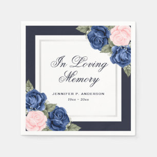 Pink Blue Silver Floral Funeral Memorial Napkin