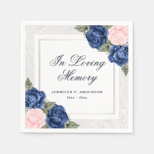Pink Blue Silver Floral In Loving Memory Funeral Napkin