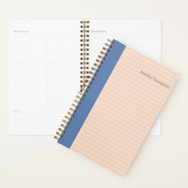 Pink & Blue Simple Colour Block Lines Personalized Planner (Display)
