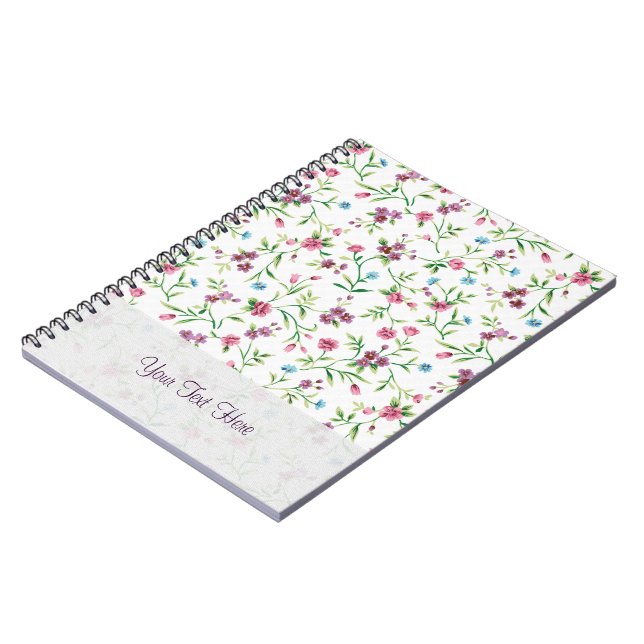 Pink & Blue Small Flowers Pattern Notebook (Left Side)