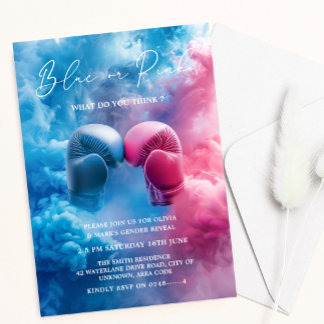 Pink Blue Smoke Boxing Glove Sport Gender Reveal Invitation