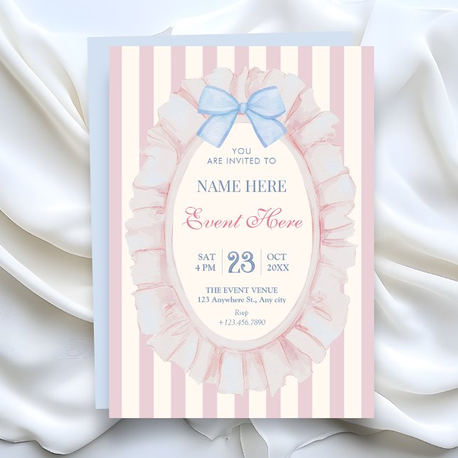 Pink Blue soft pastel ribbon  Invitation (Creator Uploaded)