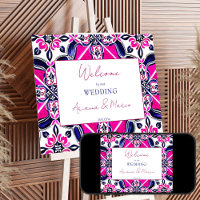 Pink blue Spanish Talavera tiles wedding welcome