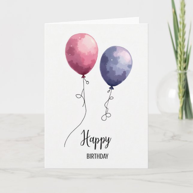 Pink Blue Sphere Birthday Card (Front)