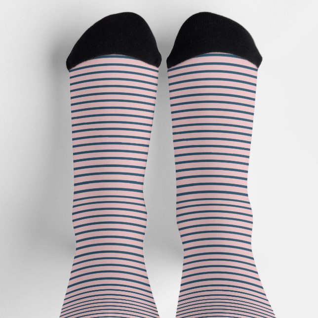 Pink & Blue Striped Retro Cool Classic Modern Socks (Top)