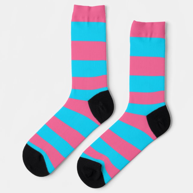 Pink Blue Stripes Pattern  Socks (Left)
