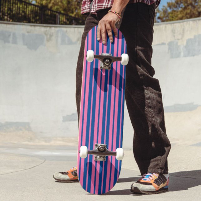 Pink Blue Stylish Stripes Pattern Design  Skateboard (Creator Uploaded)