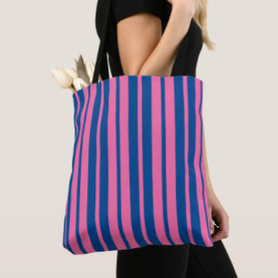 Pink Blue Stylish Stripes Pattern Design Tote Bag
