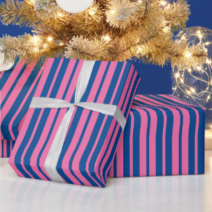 Pink Blue Stylish Stripes Pattern Design Wrapping Paper