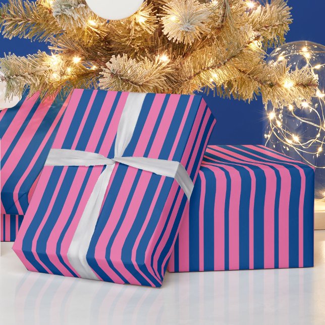 Pink Blue Stylish Stripes Pattern Design  Wrapping Paper (Creator Uploaded)