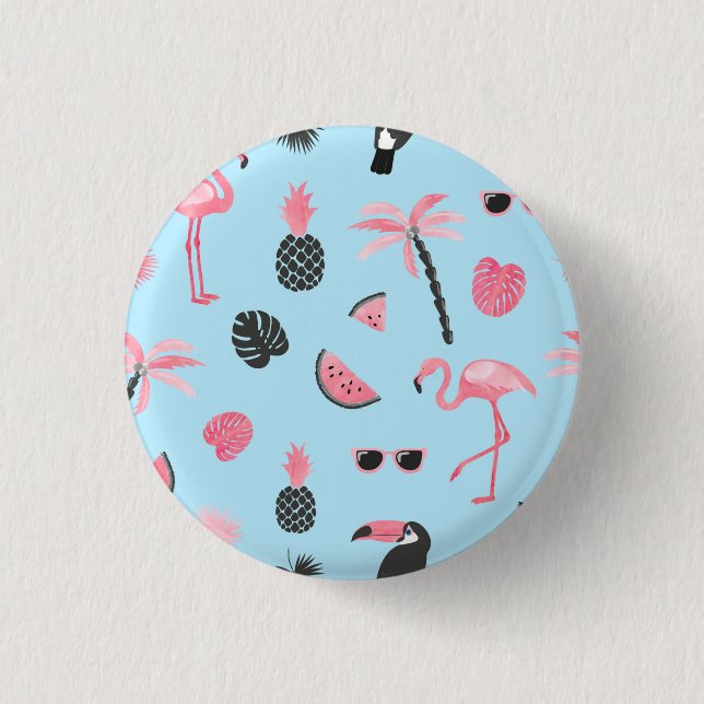 Pink & Blue Summer Tropical Pattern 1 Inch Round Button (Front)