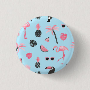 Pink & Blue Summer Tropical Pattern 1 Inch Round Button
