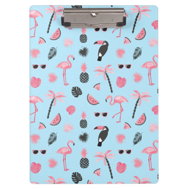 Pink & Blue Summer Tropical Pattern Clipboard (Front)