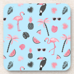 Pink & Blue Summer Tropical Pattern Coaster