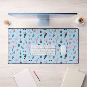 Pink & Blue Summer Tropical Pattern Desk Mat