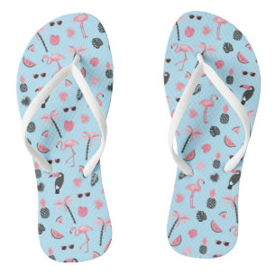 Pink & Blue Summer Tropical Pattern Flip Flops