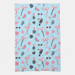 Pink & Blue Summer Tropical Pattern Kitchen Towel
