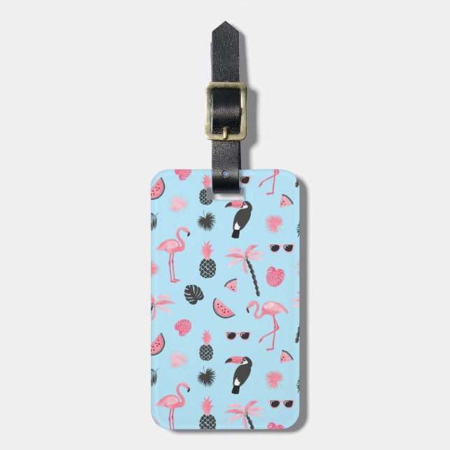 Pink & Blue Summer Tropical Pattern Luggage Tag (Front Vertical)